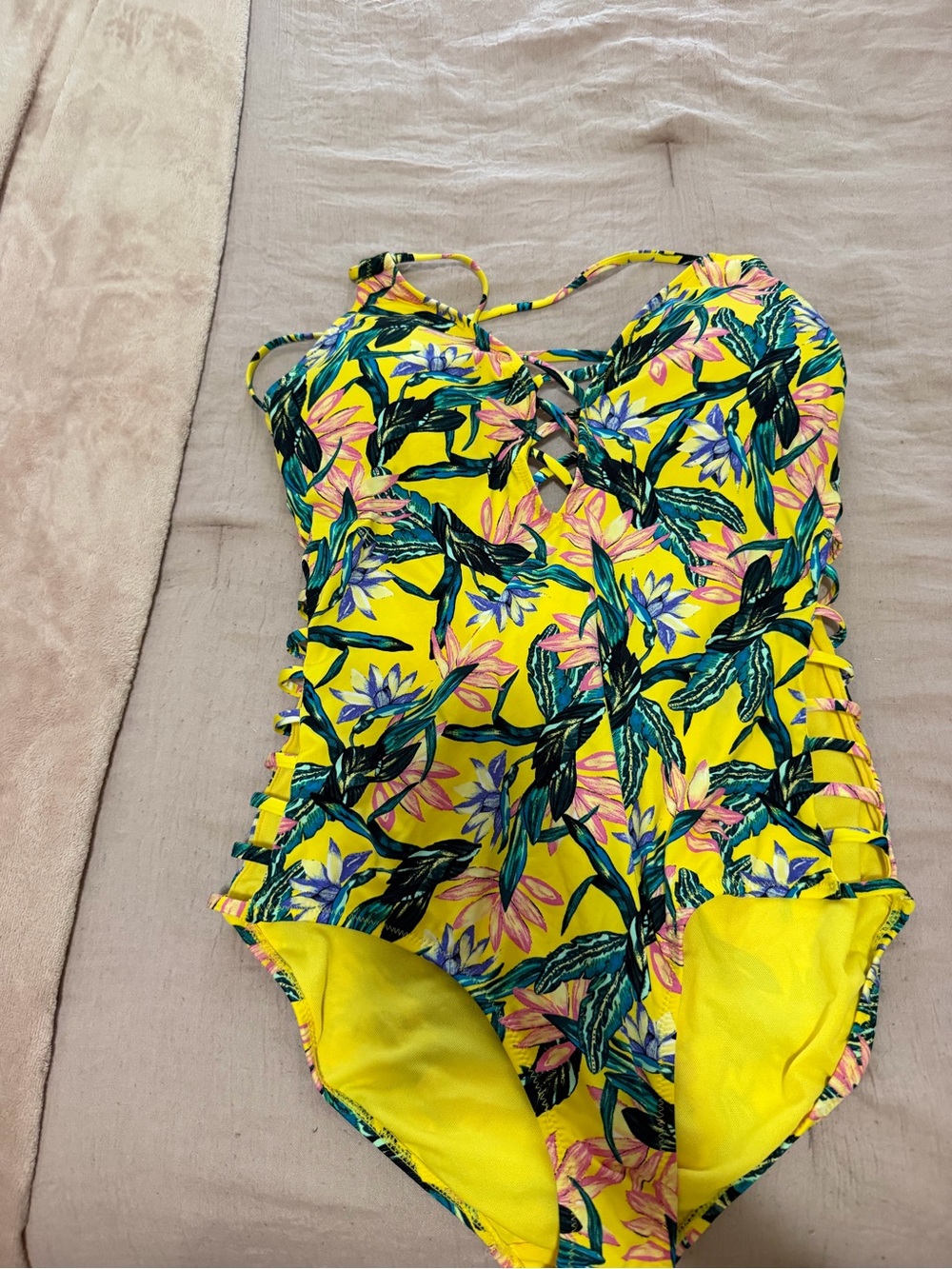 Jessica Simpson Yellow Tropical Floral One-Piece Swimsuit